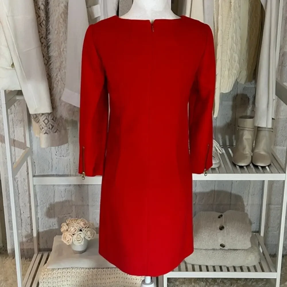 J Crew Women's Sz 00 Red Orange Lined Zipper Accent Shift Dress #0263 - Picture 3 of 13
